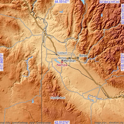 Topographic map of Nampa