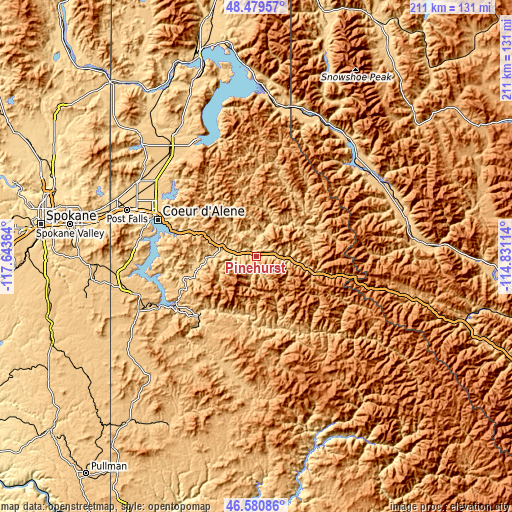 Topographic map of Pinehurst