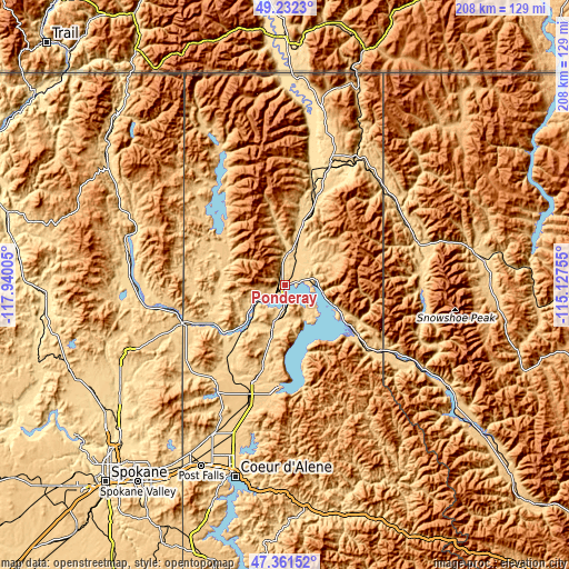 Topographic map of Ponderay