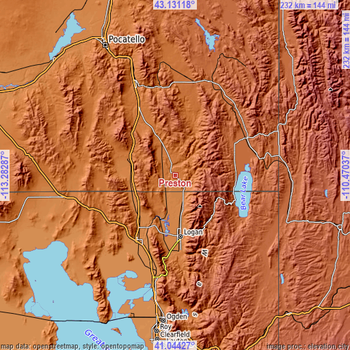 Topographic map of Preston