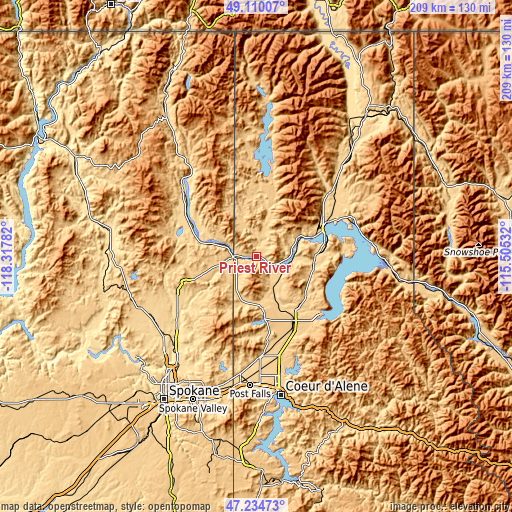 Topographic map of Priest River