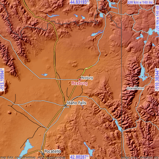 Topographic map of Rexburg