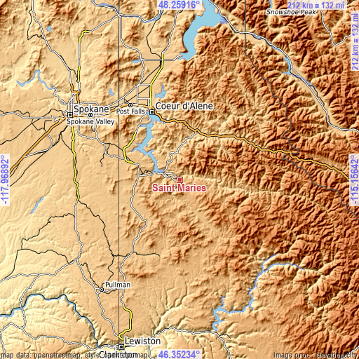 Topographic map of Saint Maries