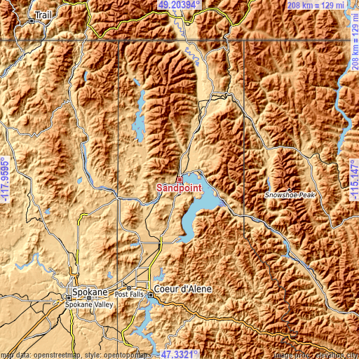 Topographic map of Sandpoint