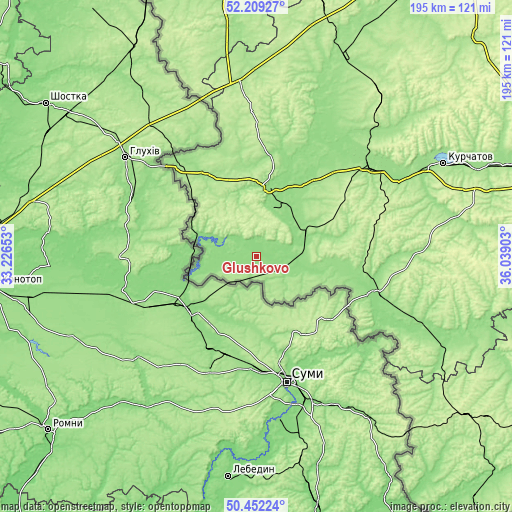 Topographic map of Glushkovo