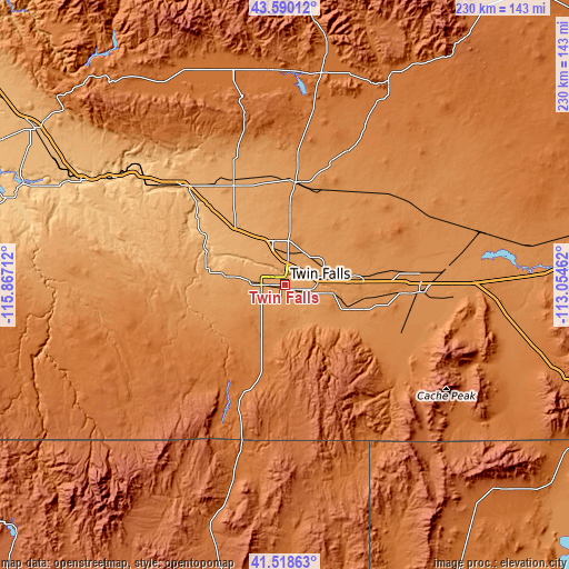 Topographic map of Twin Falls