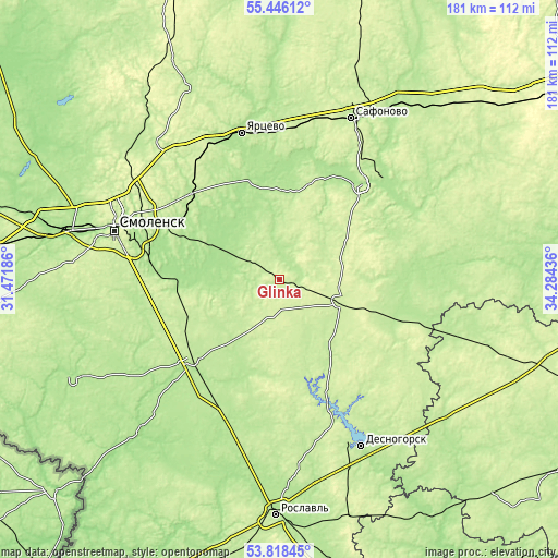 Topographic map of Glinka