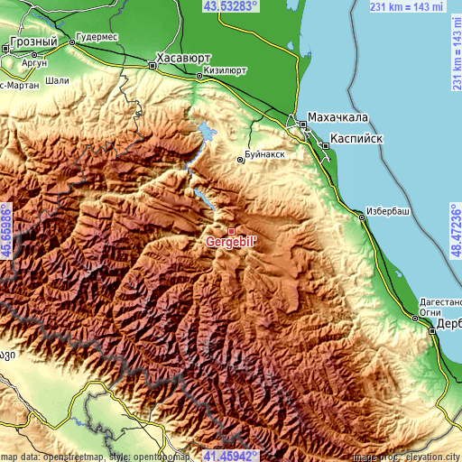 Topographic map of Gergebil’