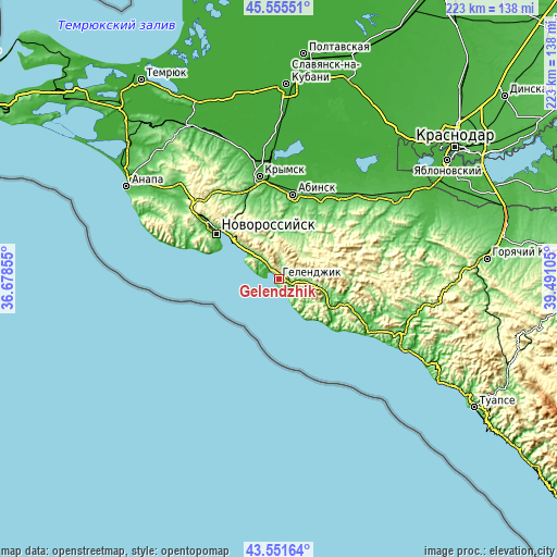 Topographic map of Gelendzhik