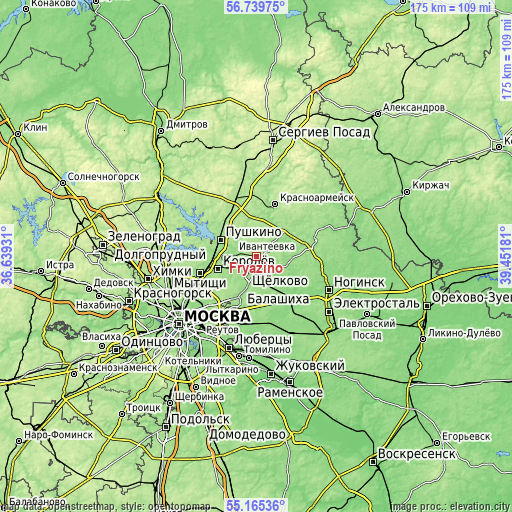 Topographic map of Fryazino