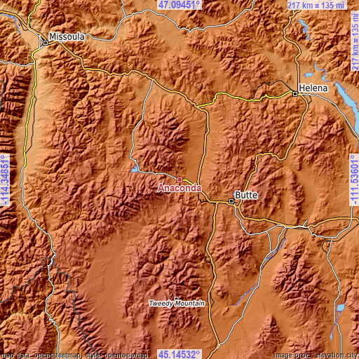 Topographic map of Anaconda