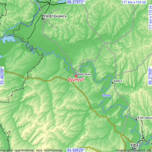 Topographic map of Dyurtyuli