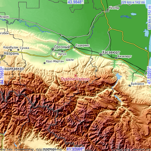 Topographic map of Dyshne-Vedeno