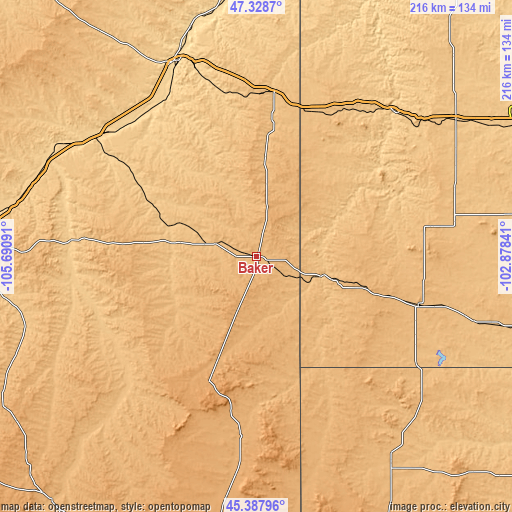 Topographic map of Baker