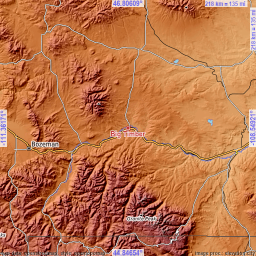 Topographic map of Big Timber
