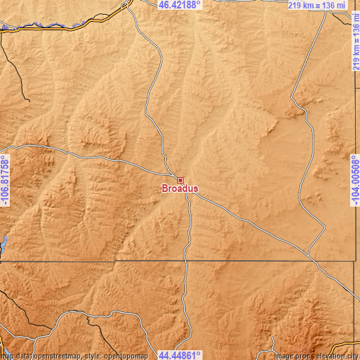 Topographic map of Broadus