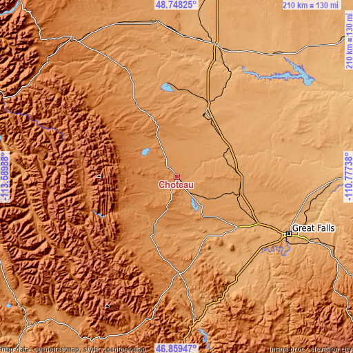 Topographic map of Choteau