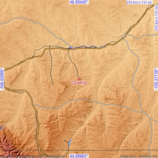 Topographic map of Colstrip