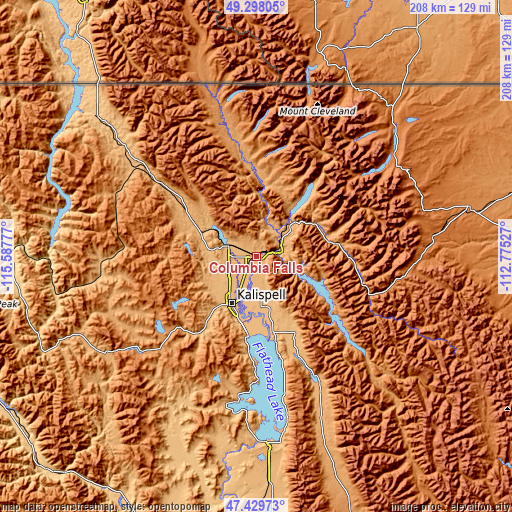 Topographic map of Columbia Falls