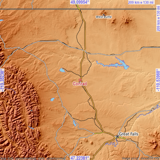 Topographic map of Conrad