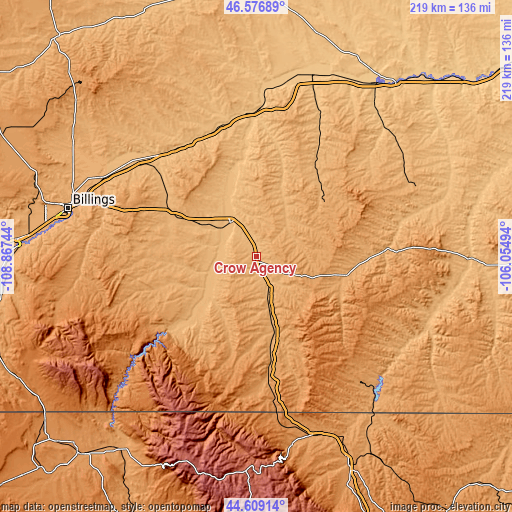 Topographic map of Crow Agency