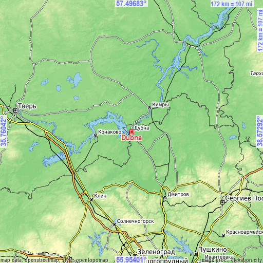 Topographic map of Dubna