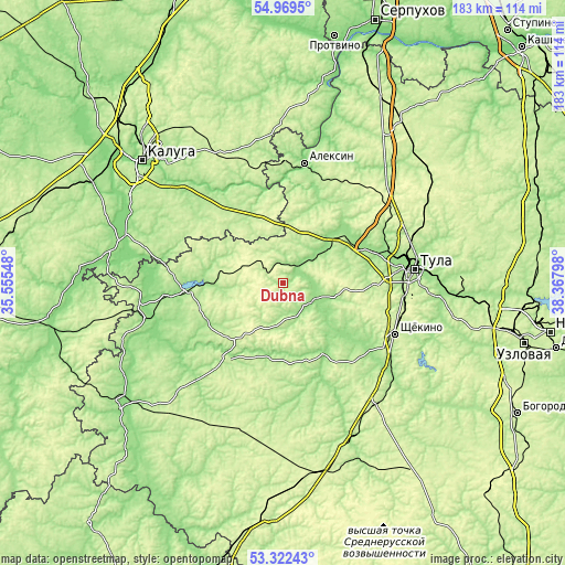 Topographic map of Dubna