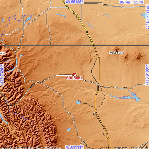 Topographic map of Cut Bank