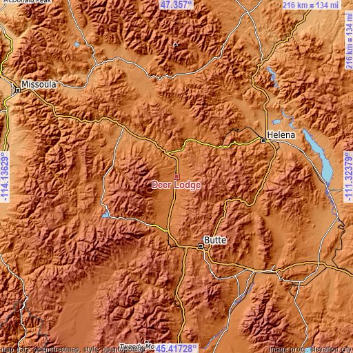 Topographic map of Deer Lodge