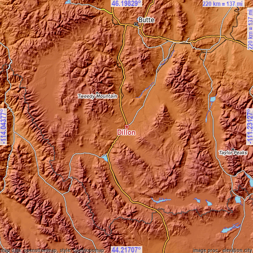 Topographic map of Dillon