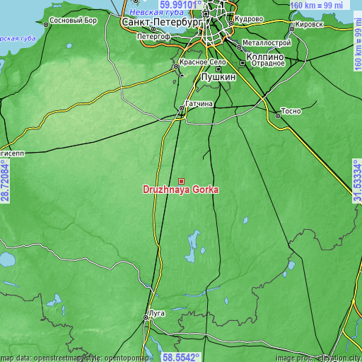 Topographic map of Druzhnaya Gorka