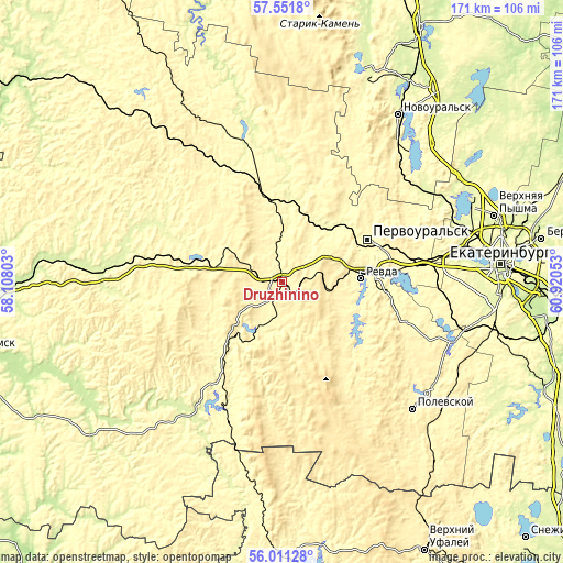Topographic map of Druzhinino