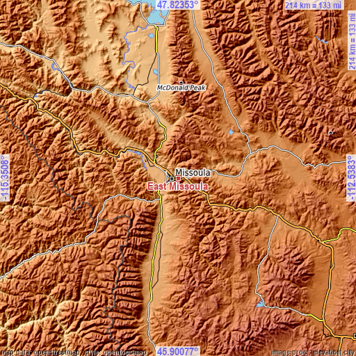 Topographic map of East Missoula