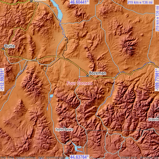 Topographic map of Four Corners