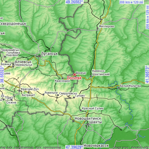 Topographic map of Donetsk