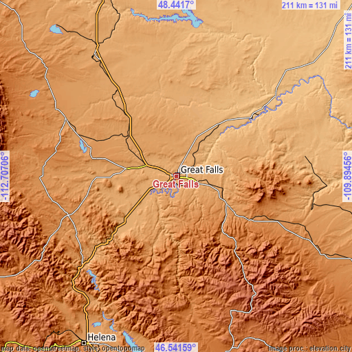 Topographic map of Great Falls