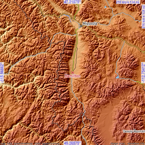 Topographic map of Hamilton