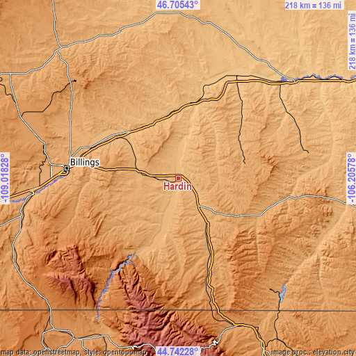 Topographic map of Hardin