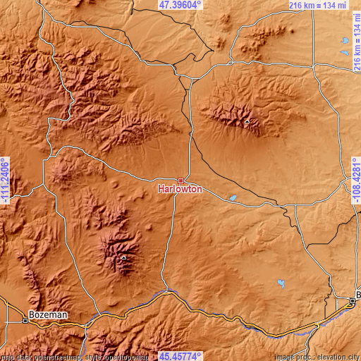 Topographic map of Harlowton