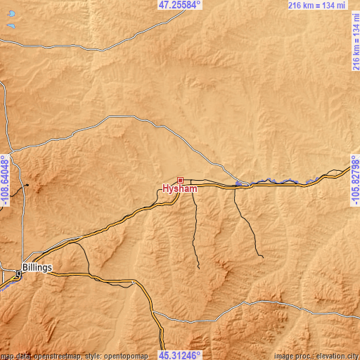 Topographic map of Hysham