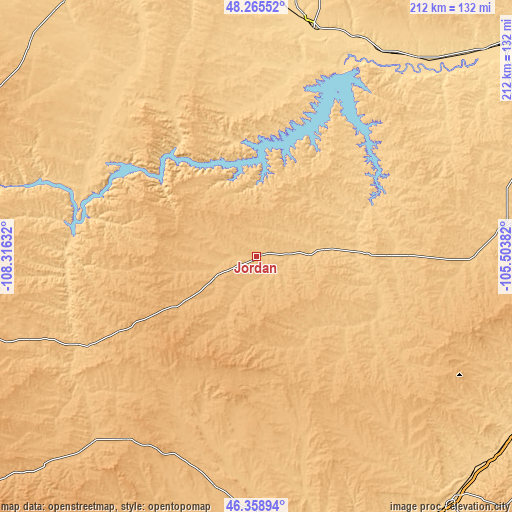 Topographic map of Jordan