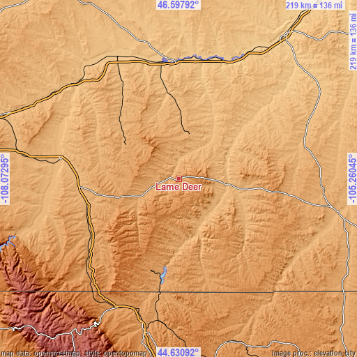 Topographic map of Lame Deer