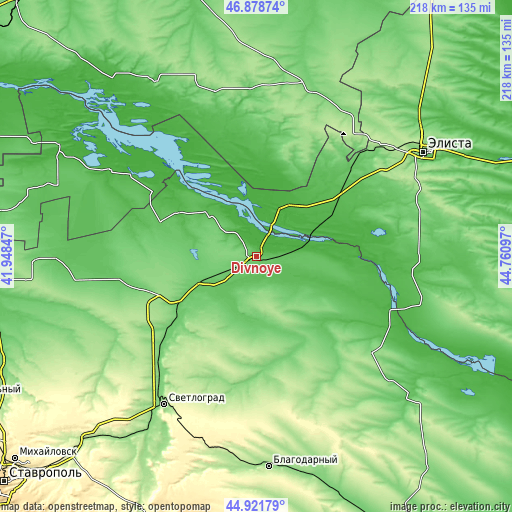 Topographic map of Divnoye