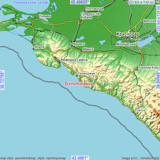 Topographic map of Divnomorskoye