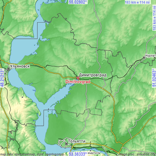 Topographic map of Dimitrovgrad