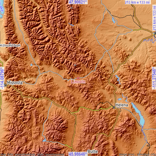 Topographic map of Lincoln