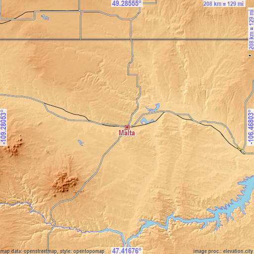 Topographic map of Malta