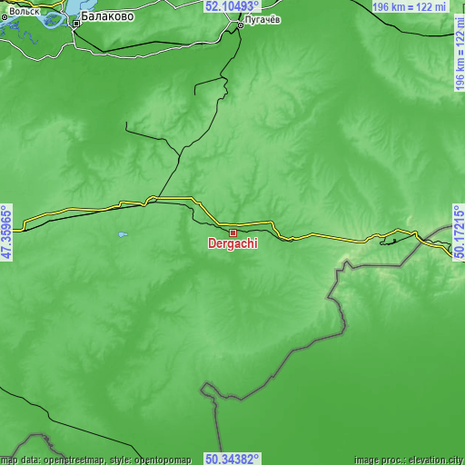 Topographic map of Dergachi