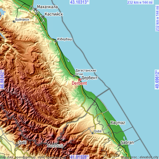 Topographic map of Derbent