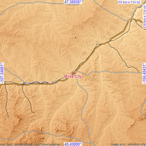 Topographic map of Miles City